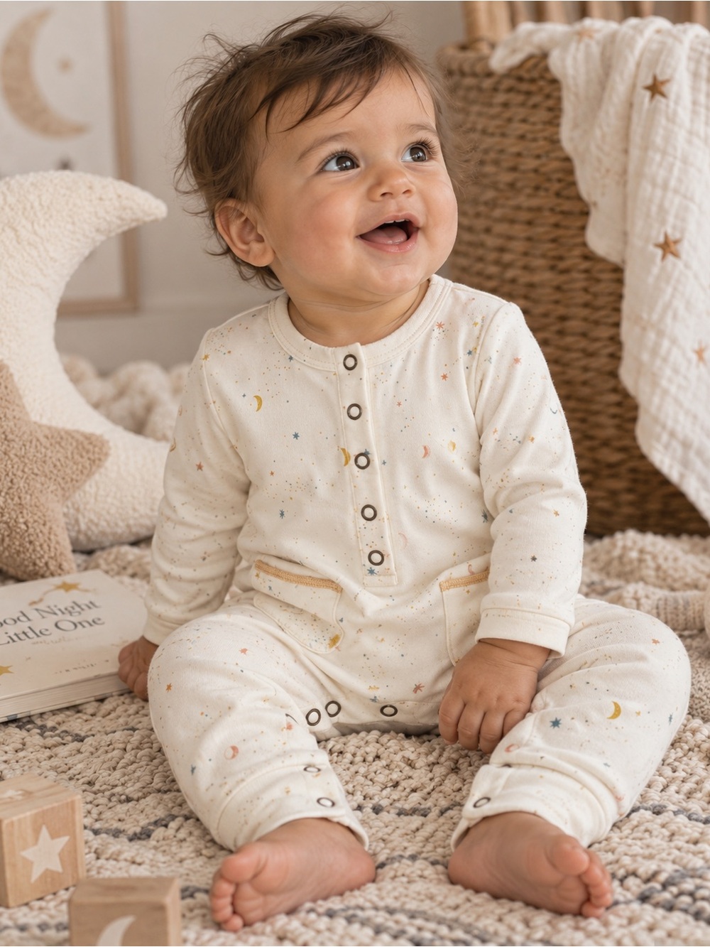 Pehr Baby 12-18 Month Celestial Long Sleeve Print Organic Cotton Romper